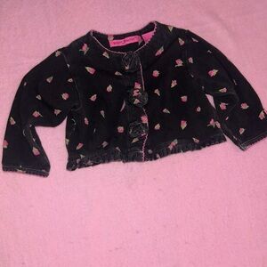 Betsey Johnson Black Floral Cardigan rose bud cardigan crop 12 M vintage